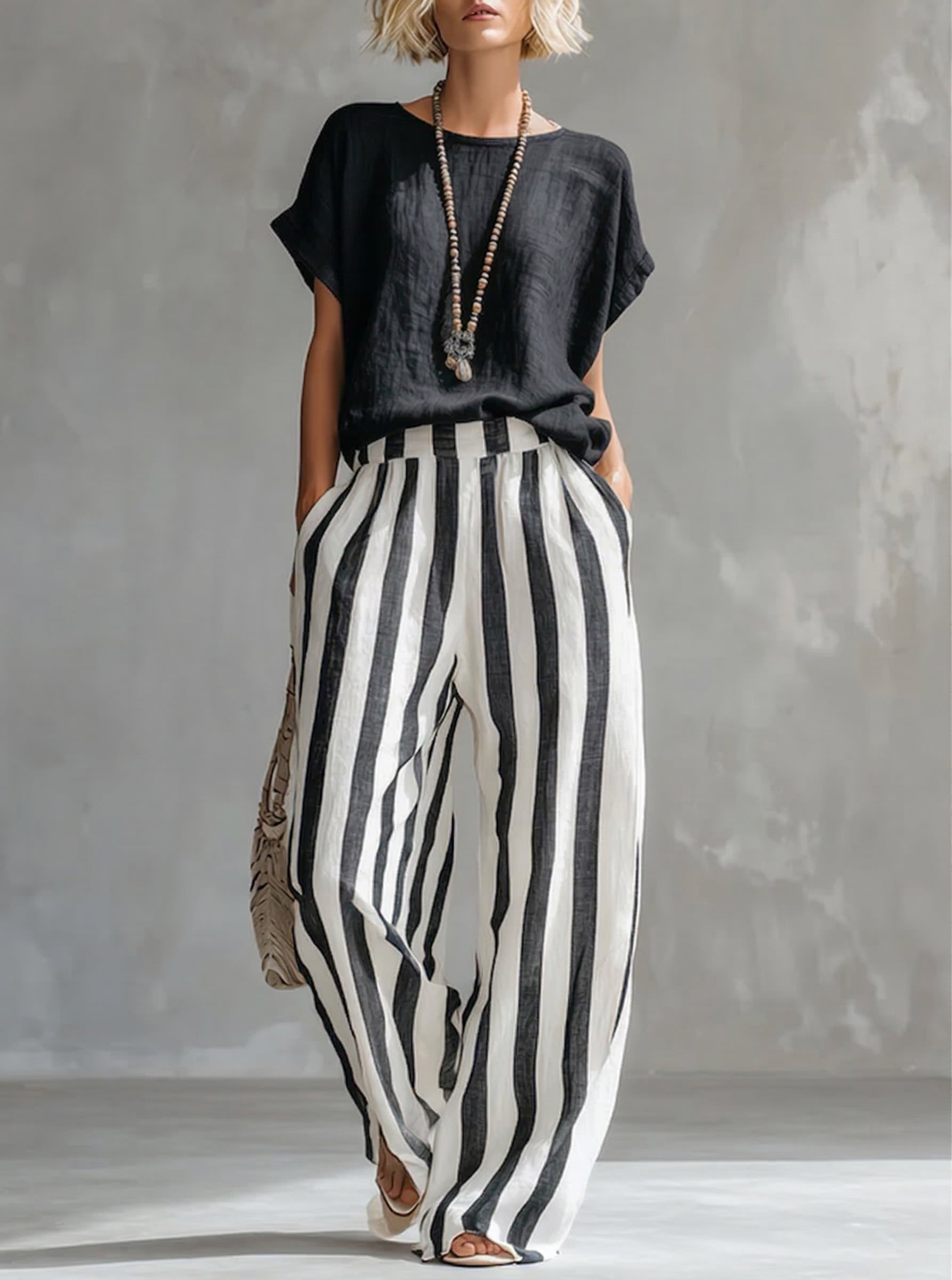 ✨✨LAST DAY SAVE 49% ⏰Cozy Loose-fit Striped Cotton-linen Two-piece Set