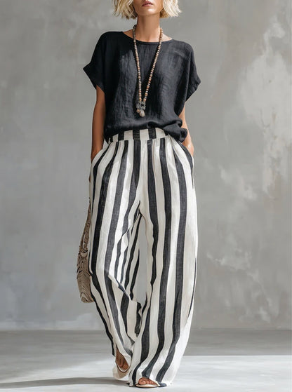 ✨✨LAST DAY SAVE 49% ⏰Cozy Loose-fit Striped Cotton-linen Two-piece Set