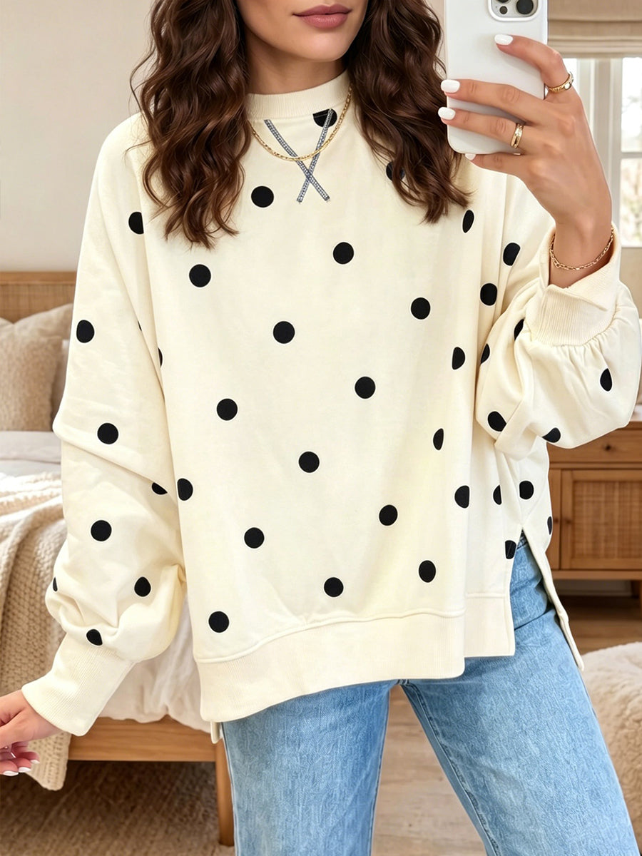 💛Chic Sunshine Yellow & Blue Polka Dot Sweatshirt