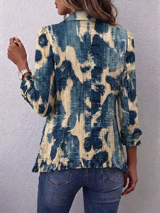 Boho-style Distressed Tie-dye Ruffle Jacket