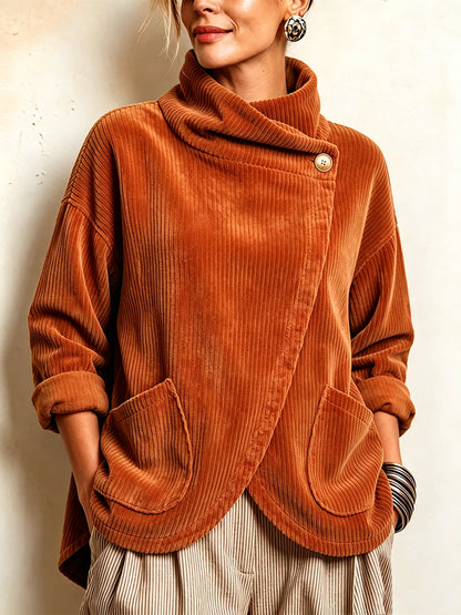 💛Cozy Asymmetric Button-Accented Corduroy Top