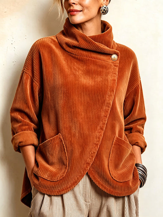 💛Cozy Asymmetric Button-Accented Corduroy Top