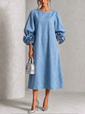 🤲LAST DAY SAVE 49% ⏰Chic Chambray Denim 3D Rosette Sleeve Midi Dress
