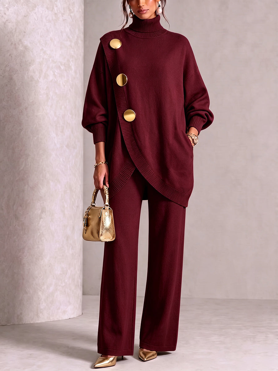 🤲LAST DAY SAVE 49% ⏰Elegant Burgundy Knit Asymmetrical Button Set