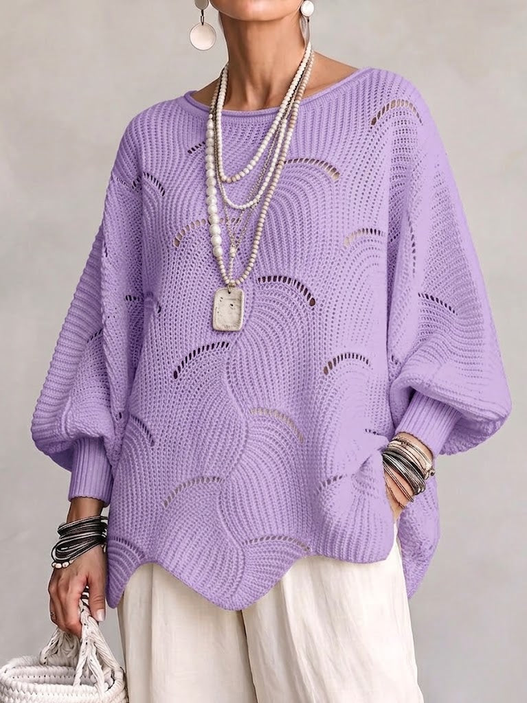 🤲LAST DAY SAVE 49% ⏰Hollow Wave Pattern Loose Lantern Sleeve Knit Top