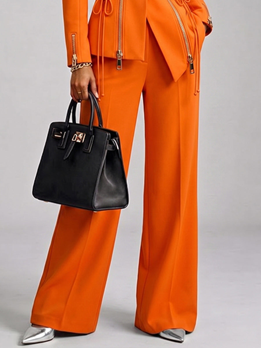 💛LAST DAY SAVE 49% 🧡 Women’s Orange 2-Piece Suit Set with Wide-Leg Pants — FREE Handbag
