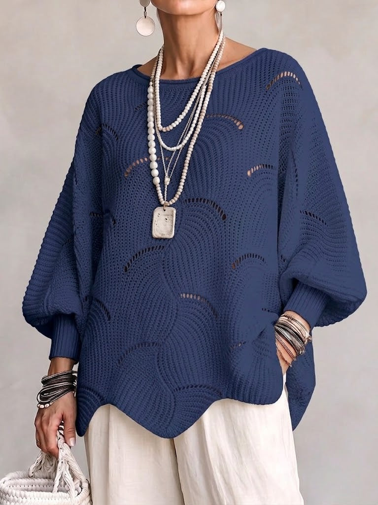 🤲LAST DAY SAVE 49% ⏰Hollow Wave Pattern Loose Lantern Sleeve Knit Top