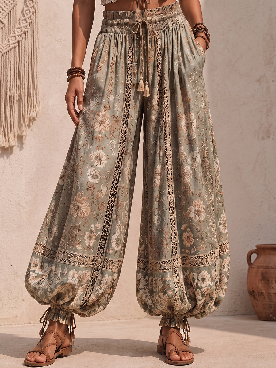 🤲LAST DAY SAVE 49% ⏰Bohemian Floral Lace-Inset Lantern Pants