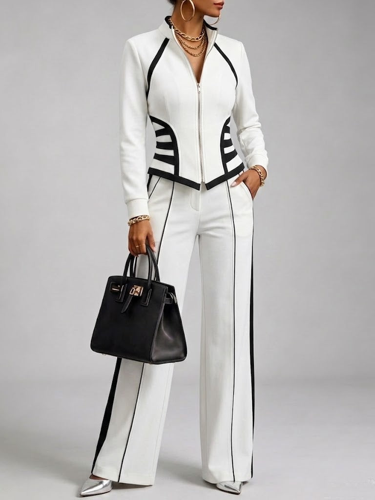 🤲LAST DAY SAVE 49% ⏰Cozy And Casual Two-piece Set Featuring A Slim-fit, Stretchy Zip-up Sweatshirt And Pants With Black Webbing Trim.