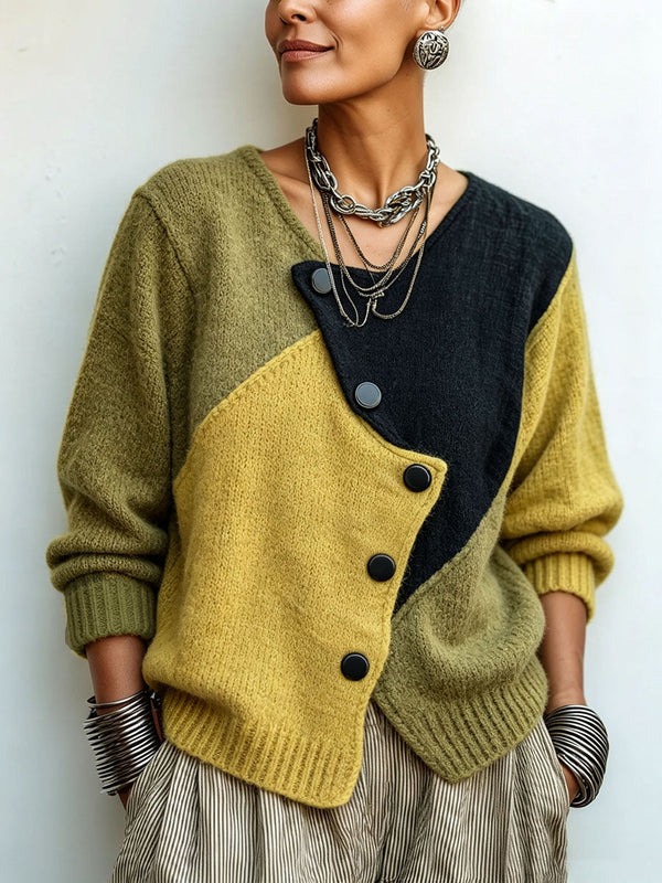 🤲LAST DAY SAVE 49% 🧡Artisti Cozy Asymmetric Color-block Knit Sweater