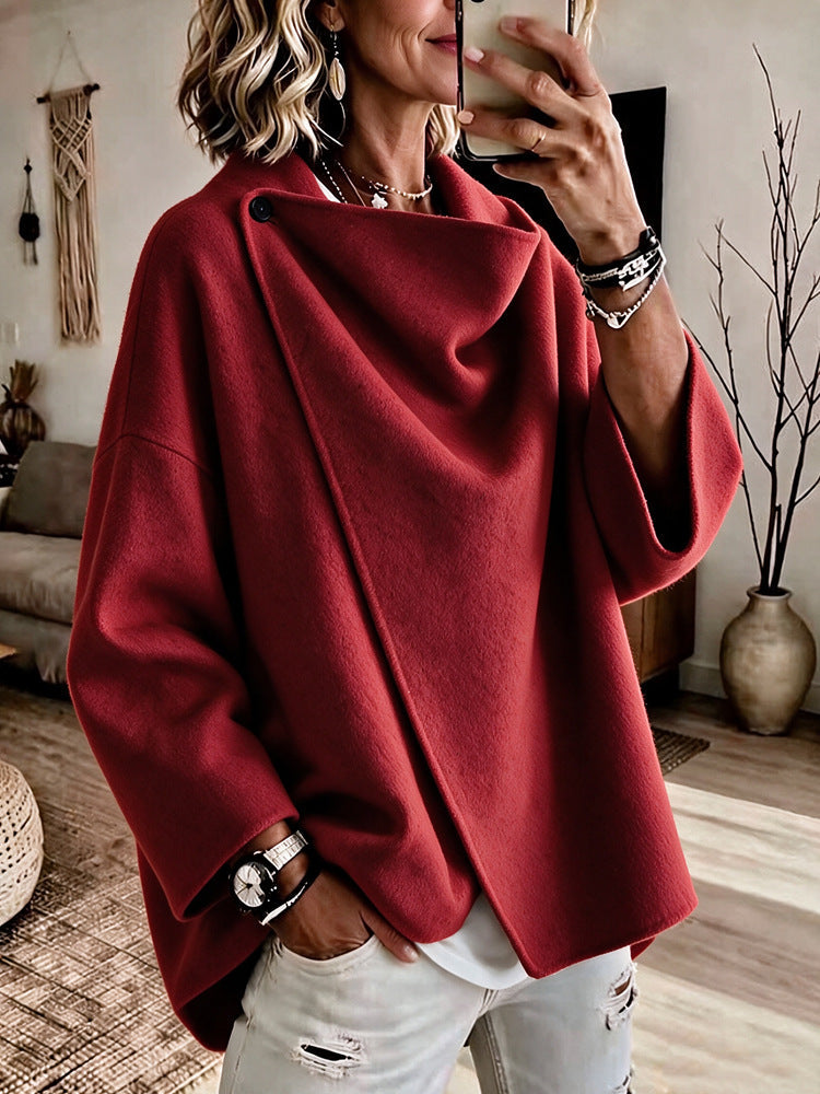 🤲LAST DAY SAVE 49% ⏰Women's Asymmetrical Button Wrap Collar Poncho Sweater