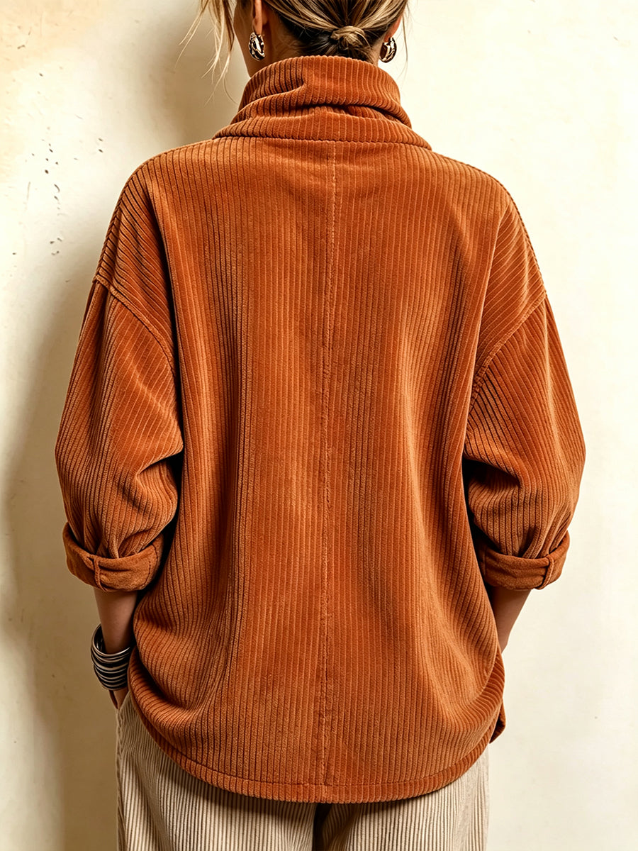 💛Cozy Asymmetric Button-Accented Corduroy Top