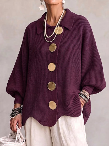 💛LAST DAY SAVE 49% ⏰Oversized Collared Knit Cardigan With Large Metal Buttons