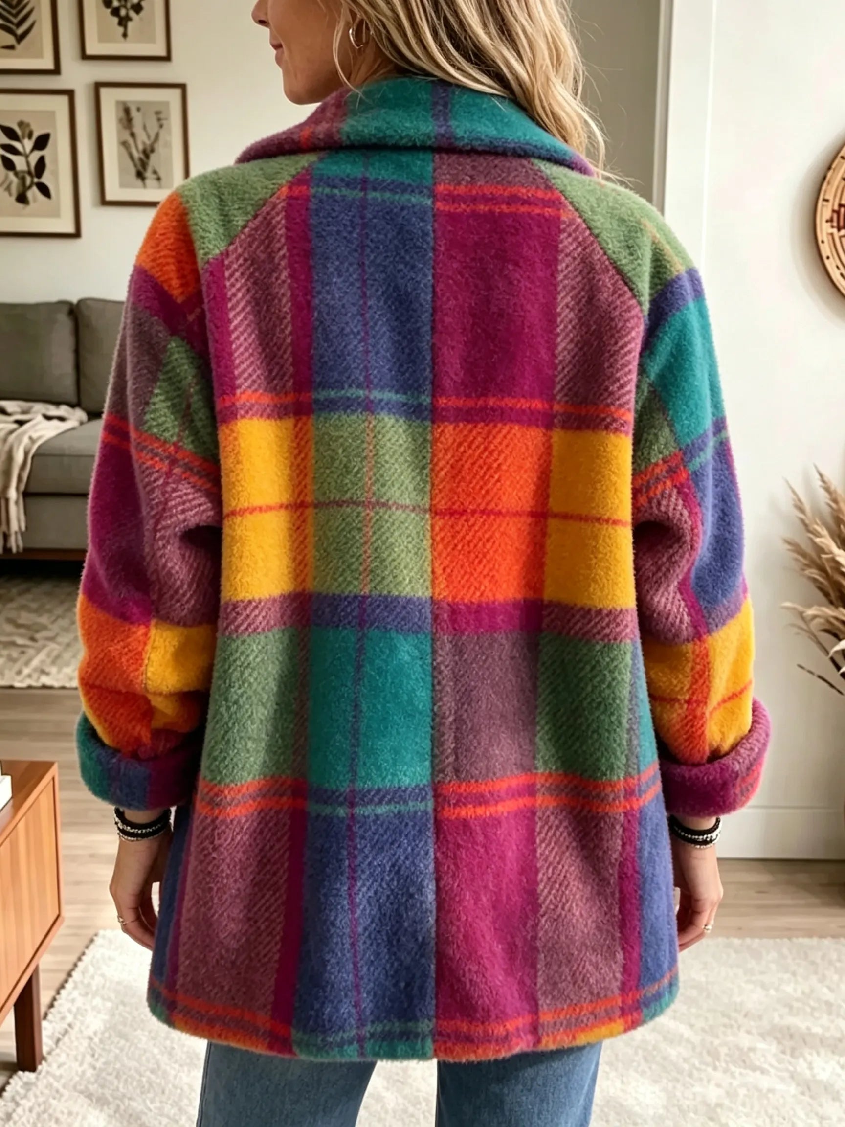 🤲LAST DAY SAVE 49%✨ Cozy Plaid Fleece Coat – Bold Color, Effortless Style
