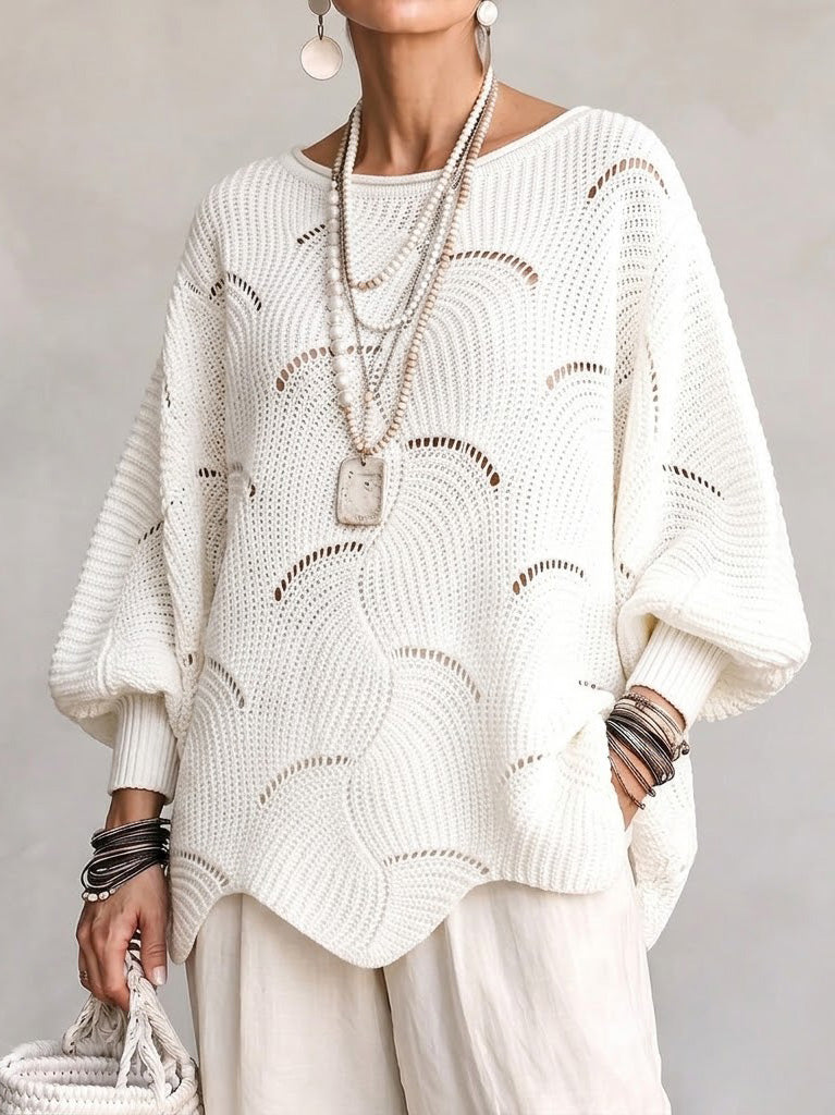 🤲LAST DAY SAVE 49% ⏰Hollow Wave Pattern Loose Lantern Sleeve Knit Top