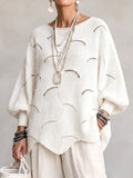 🤲LAST DAY SAVE 49% ⏰Hollow Wave Pattern Loose Lantern Sleeve Knit Top