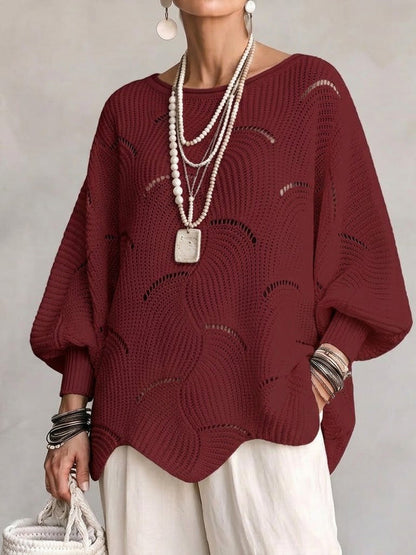 🤲LAST DAY SAVE 49% ⏰Hollow Wave Pattern Loose Lantern Sleeve Knit Top
