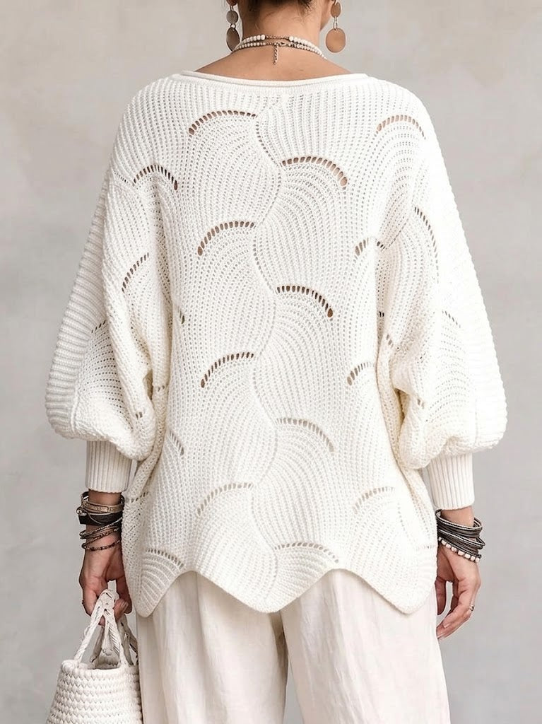 🤲LAST DAY SAVE 49% ⏰Hollow Wave Pattern Loose Lantern Sleeve Knit Top