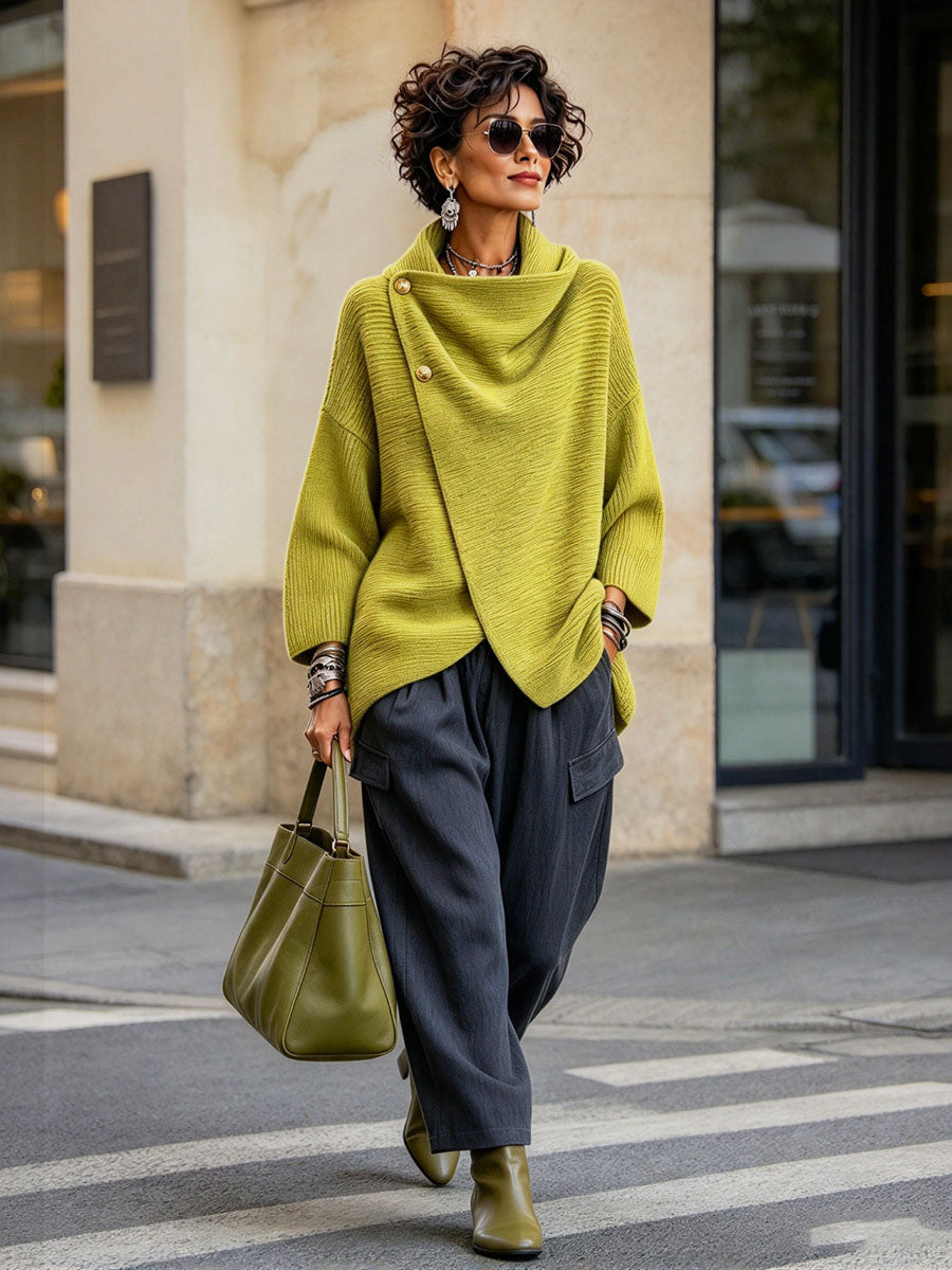 💛LAST DAY SAVE 49% ⏰Relaxed Chic Knitted Asymmetric Button-up Top