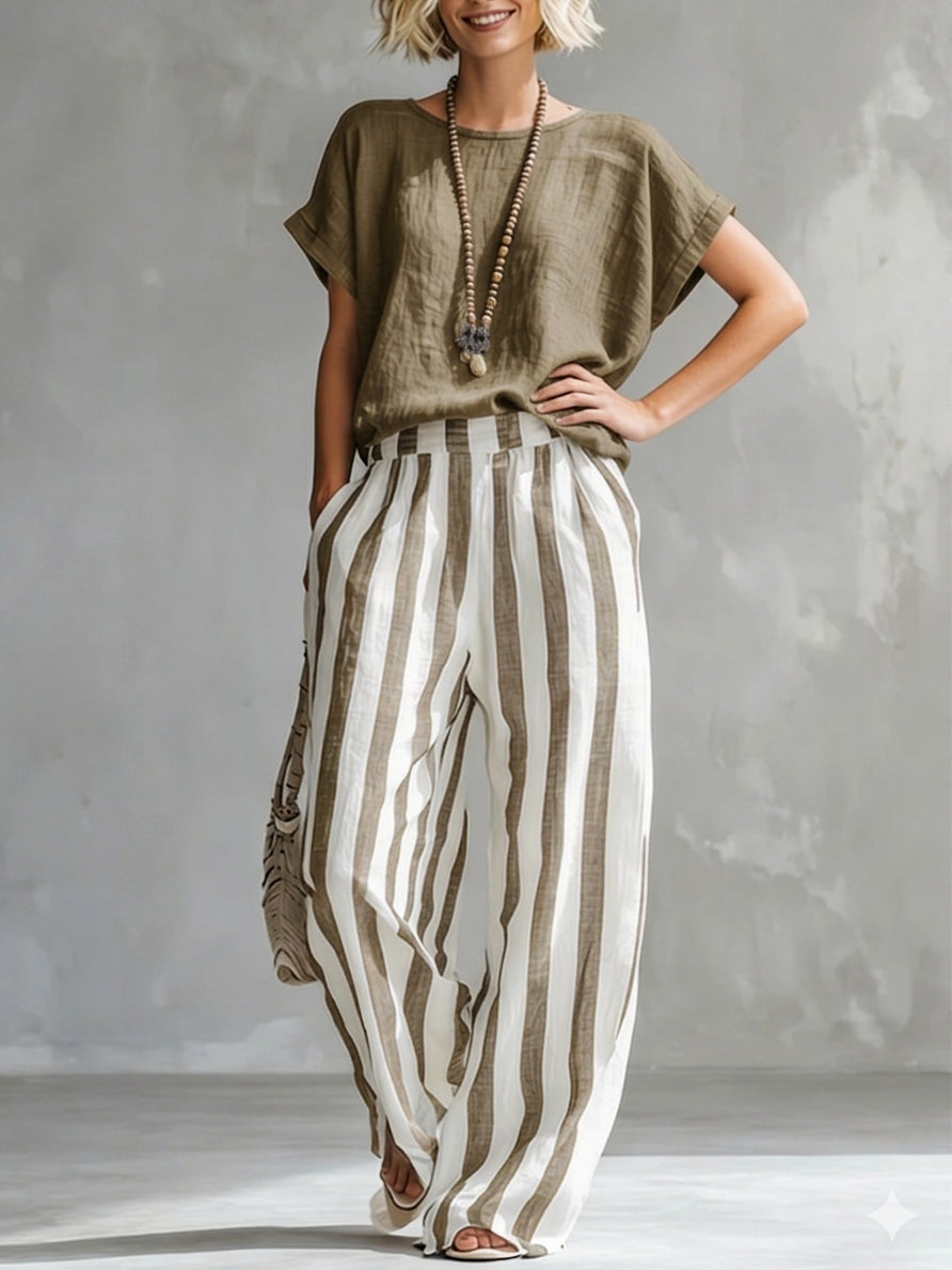 ✨✨LAST DAY SAVE 49% ⏰Cozy Loose-fit Striped Cotton-linen Two-piece Set