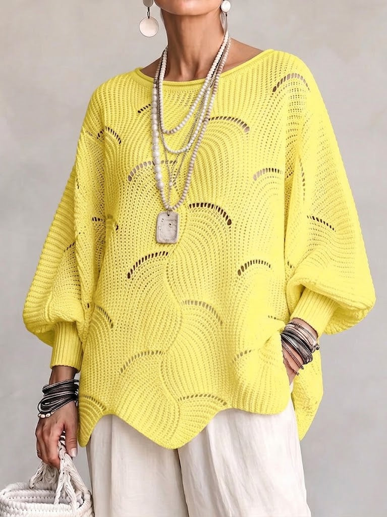 🤲LAST DAY SAVE 49% ⏰Hollow Wave Pattern Loose Lantern Sleeve Knit Top