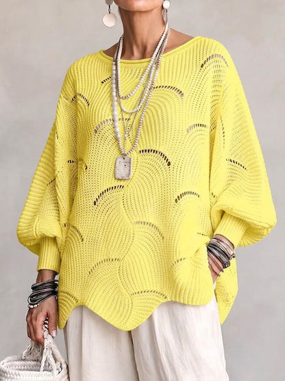 🤲LAST DAY SAVE 49% ⏰Hollow Wave Pattern Loose Lantern Sleeve Knit Top