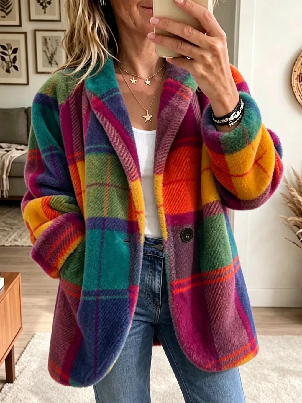🤲LAST DAY SAVE 49%✨ Cozy Plaid Fleece Coat – Bold Color, Effortless Style