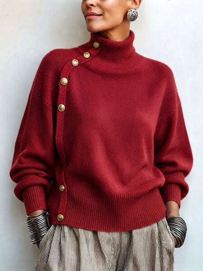 🤲LAST DAY SAVE 49% ⏰Asymmetrical Gold-Button Sweater – Chic, Cozy & Effortlessly Stylish