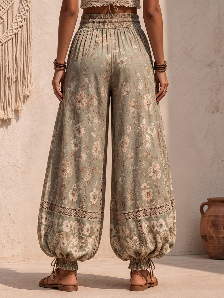 🤲LAST DAY SAVE 49% ⏰Bohemian Floral Lace-Inset Lantern Pants