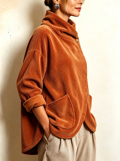 💛Cozy Asymmetric Button-Accented Corduroy Top