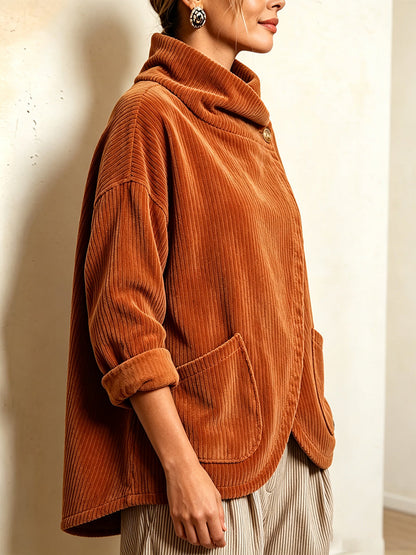 💛Cozy Asymmetric Button-Accented Corduroy Top
