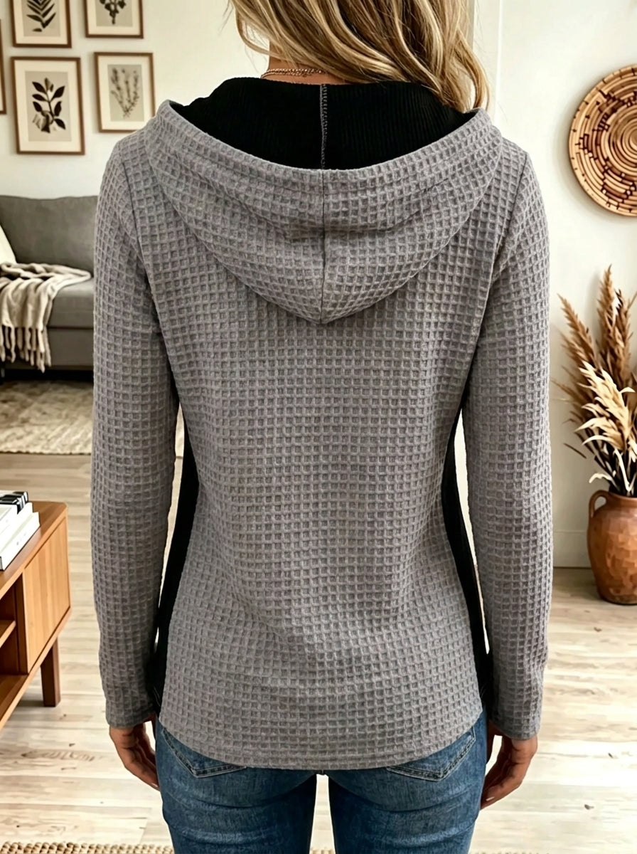 💛LAST DAY SAVE 49% ⏰Women's Waffle Knit Colorblock Henley Hoodie
