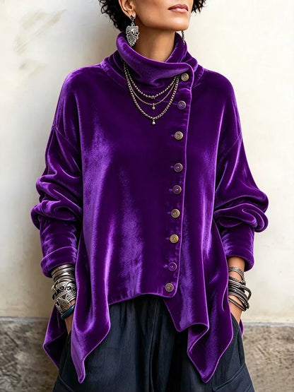 🤲LAST DAY SAVE 49% 🌸Women's Vintage Velvet Cowl Neck Asymmetrical Top