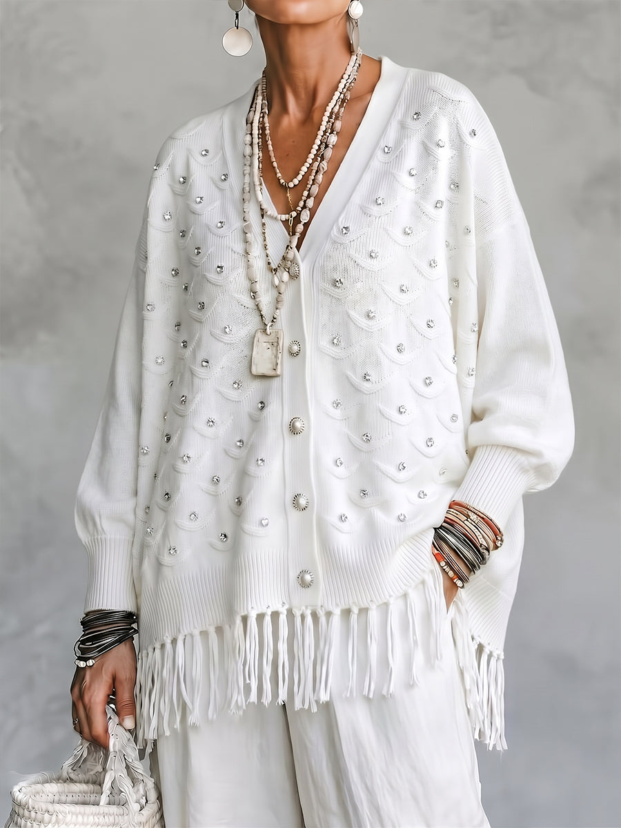 🤲LAST DAY SAVE 49% ⏰Cozy Fringed Shinny Beaded V-Neck Cardigan