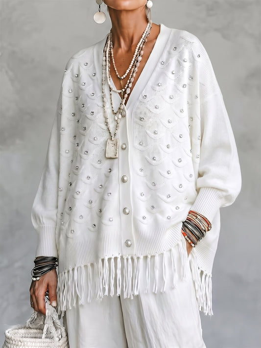 🤲LAST DAY SAVE 49% ⏰Cozy Fringed Shinny Beaded V-Neck Cardigan