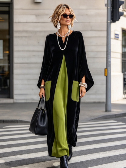 🤲LAST DAY SAVE 49% ⏰Elegant Artistic Cut Color-block Velvet Dress
