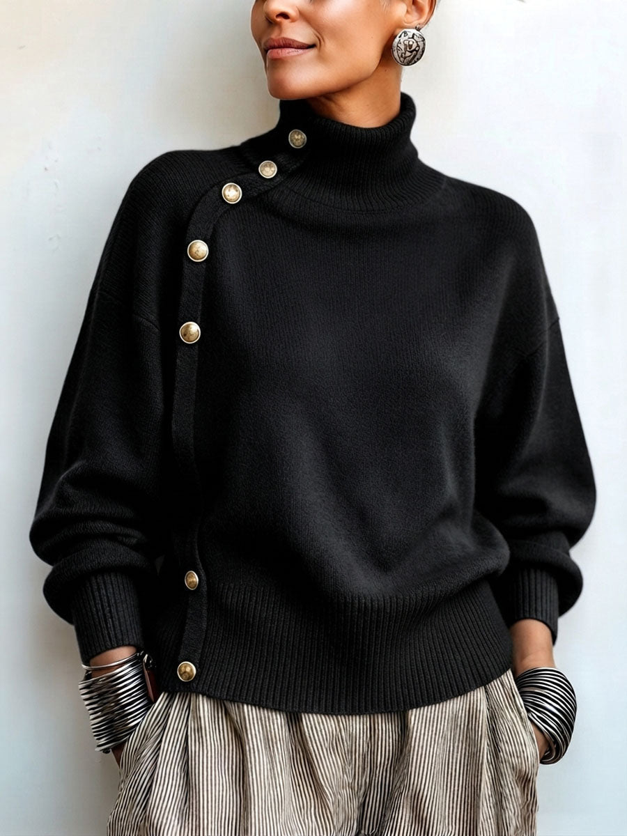 🤲LAST DAY SAVE 49% ⏰Asymmetrical Gold-Button Sweater – Chic, Cozy & Effortlessly Stylish