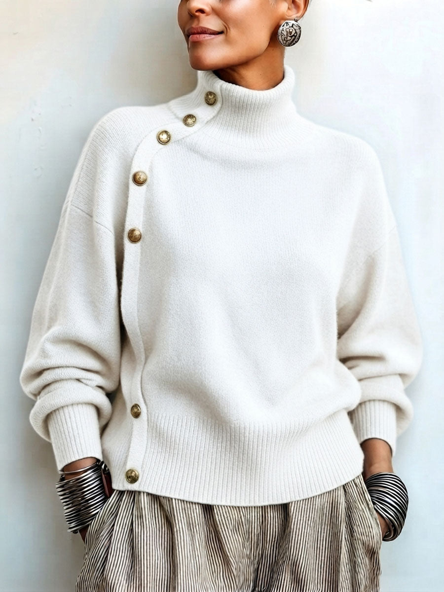 🤲LAST DAY SAVE 49% ⏰Asymmetrical Gold-Button Sweater – Chic, Cozy & Effortlessly Stylish