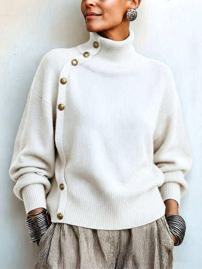 🤲LAST DAY SAVE 49% ⏰Asymmetrical Gold-Button Sweater – Chic, Cozy & Effortlessly Stylish