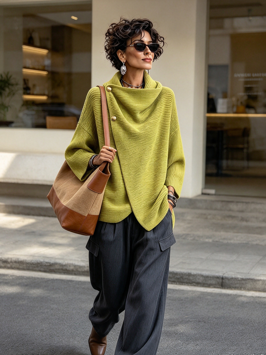 💛LAST DAY SAVE 49% ⏰Relaxed Chic Knitted Asymmetric Button-up Top