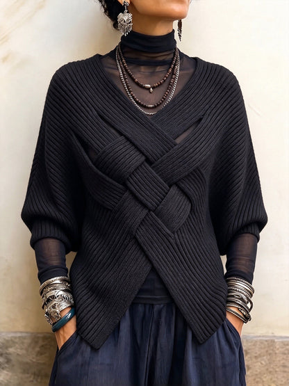 💛LAST DAY SAVE 49% ⏰Artistic Interwoven Ribbed Batwing Knit Sweater