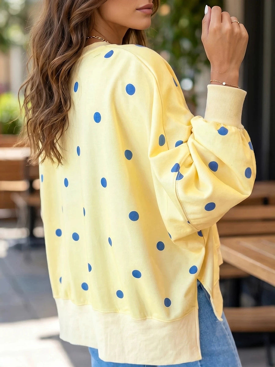 💛Chic Sunshine Yellow & Blue Polka Dot Sweatshirt