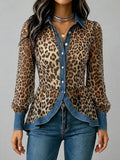 💛Casual & Stylish Spliced denim And Leopard Print Shirt