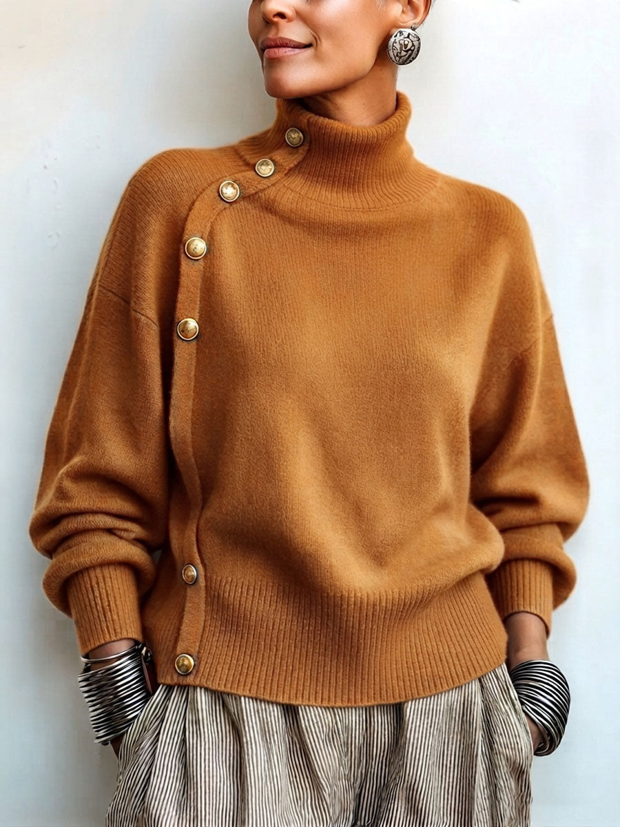 🤲LAST DAY SAVE 49% ⏰Asymmetrical Gold-Button Sweater – Chic, Cozy & Effortlessly Stylish