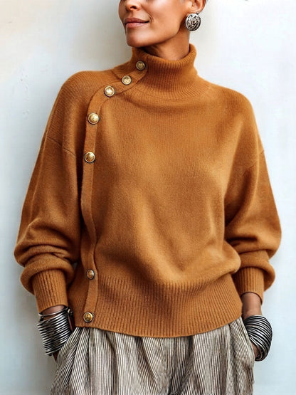 🤲LAST DAY SAVE 49% ⏰Asymmetrical Gold-Button Sweater – Chic, Cozy & Effortlessly Stylish