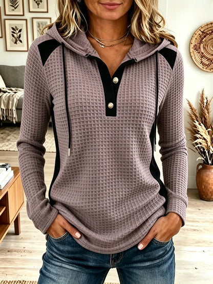 💛LAST DAY SAVE 49% ⏰Women's Waffle Knit Colorblock Henley Hoodie