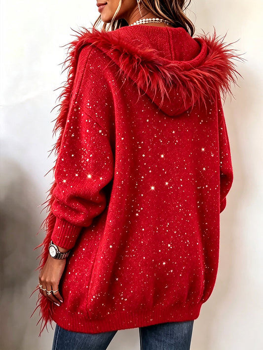 💛LAST DAY SAVE 49% ⏰Cozy Feather-Trimmed Glitter Knit Cardigan