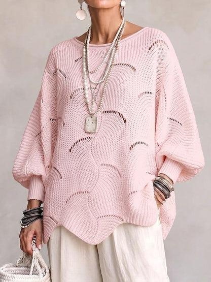 🤲LAST DAY SAVE 49% ⏰Hollow Wave Pattern Loose Lantern Sleeve Knit Top