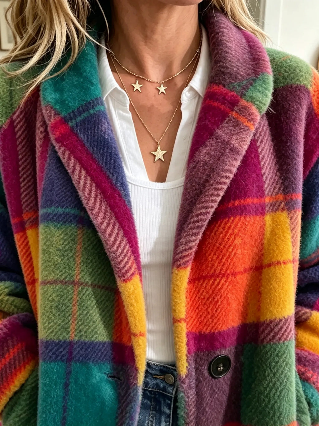 🤲LAST DAY SAVE 49%✨ Cozy Plaid Fleece Coat – Bold Color, Effortless Style
