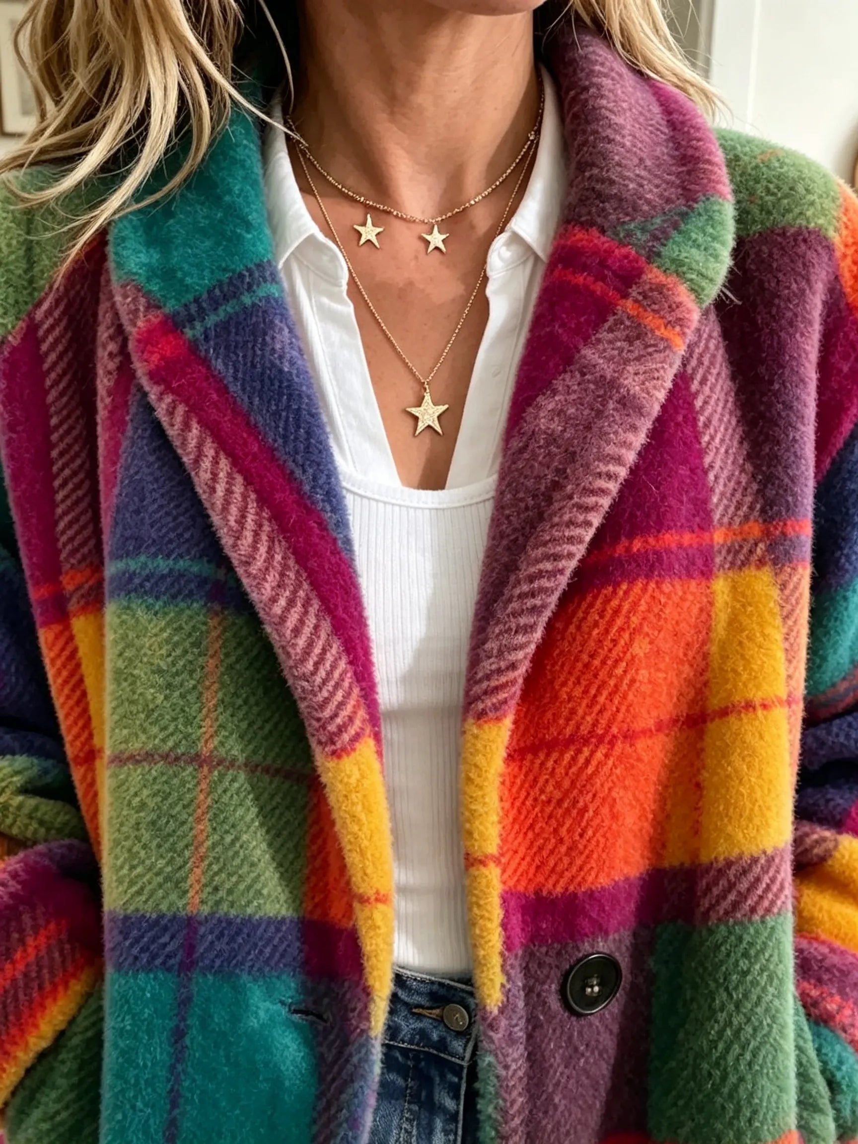 🤲LAST DAY SAVE 49%✨ Cozy Plaid Fleece Coat – Bold Color, Effortless Style